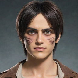 An image of the user transformed into Eren Yeager from Attack on Titan, depicting similar facial features, hair style, and clothing to Eren.