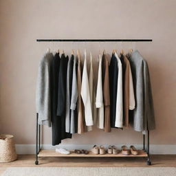 A variety of stylish and trendy clothes neatly arranged on a rack