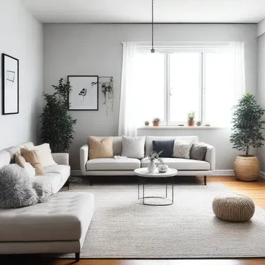 The minimalist living room was decorated unthinkingly, resulting in a disorganized and cluttered space.