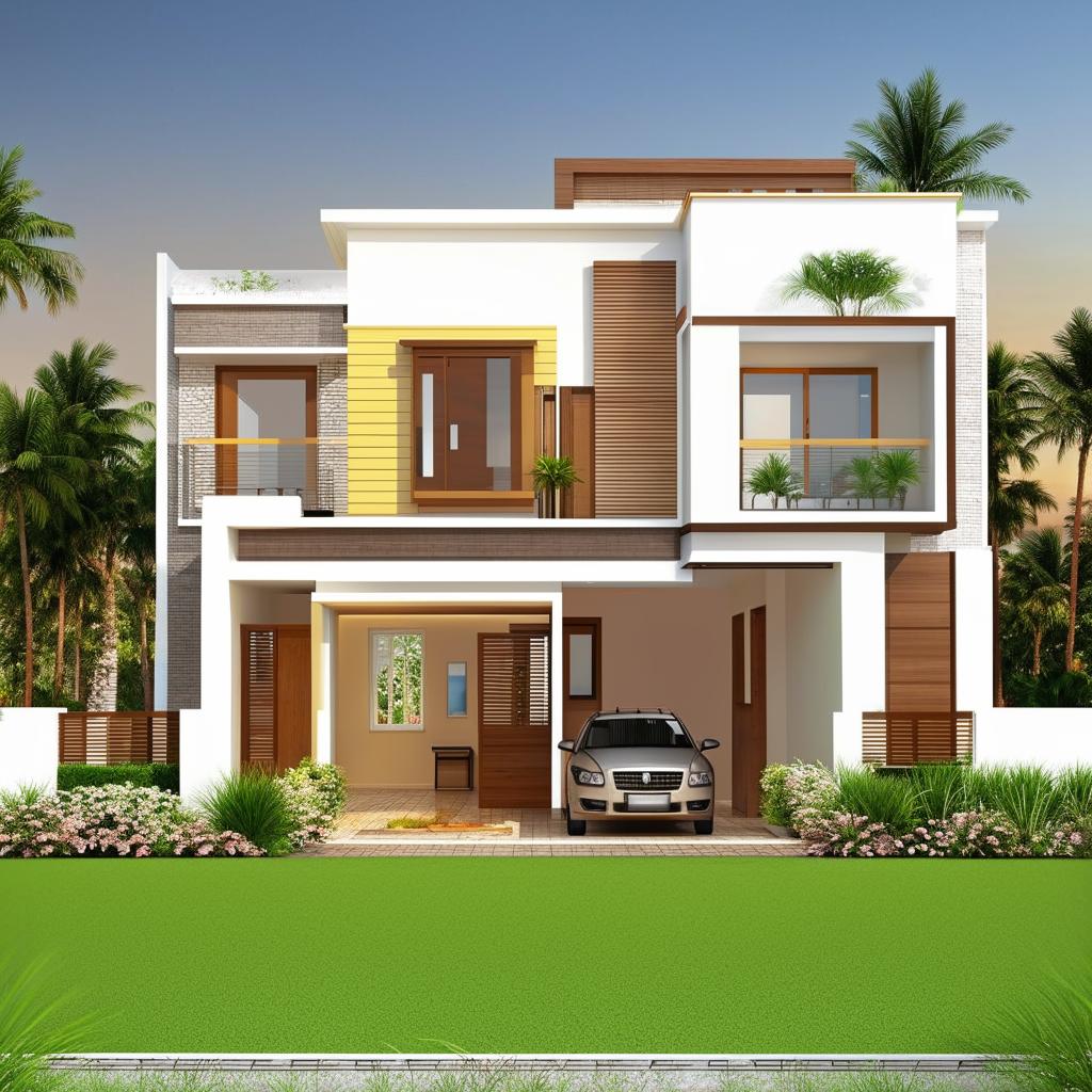 Design an elegant home layout featuring 4 bedrooms with attached bathrooms, a TV lounge, a kitchen, and a car porch within a 1360 square foot area.