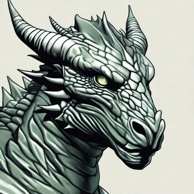 An illustration of a dragonborn's face in a frontal perspective