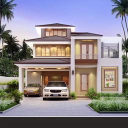 Design an elegant home layout featuring 4 bedrooms with attached bathrooms, a TV lounge, a kitchen, and a car porch within a 1360 square foot area.