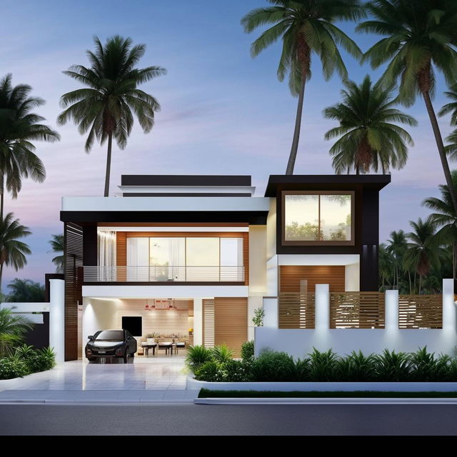 Design an elegant home layout featuring 4 bedrooms with attached bathrooms, a TV lounge, a kitchen, and a car porch within a 1360 square foot area.