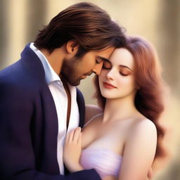 A high-quality digital art image illustrating the cover of a romance novel