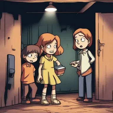 The main characters discover a secret covert hidden in the basement of the haunted house.