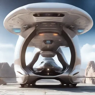 The futuristic spaceship is equipped with a high-tech covert to protect the crew from external dangers.