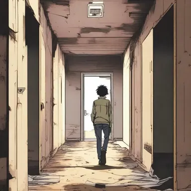 The protagonist stumbles upon a hidden covert while exploring the abandoned building in the anime series.