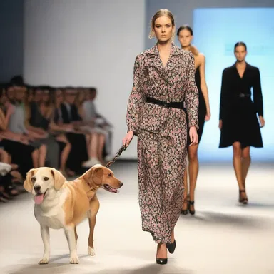The fashion show featured models walking down the runway with their pet hounds, showcasing the perfect combination of elegance and style.