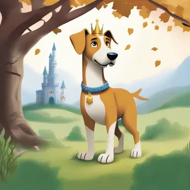 In a magical kingdom, a lone hound with the ability to speak embarks on a quest to find the lost crown.