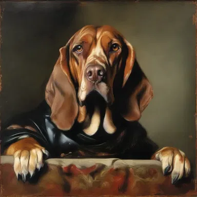 The painter meticulously captures the essence of the hound's menacing gaze in his masterpiece.
