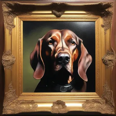 The painter meticulously captures the essence of the hound's menacing gaze in his masterpiece.