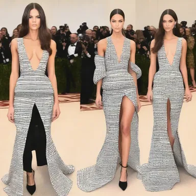 The fashion designer showcased a unique outfit that featured a triptych pattern on the dress, giving it a modern and artistic look.