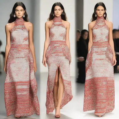 The fashion designer showcased a unique outfit that featured a triptych pattern on the dress, giving it a modern and artistic look.