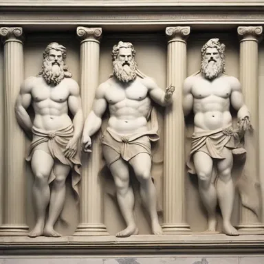 In Greek mythology, the triptych artwork on the temple walls depicted the three major gods, Zeus, Poseidon, and Hades.