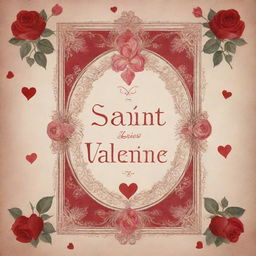 A book cover featuring the title 'Saint Valentine', include heavenly symbols, vintage romantic design elements and a strong, timeless font.