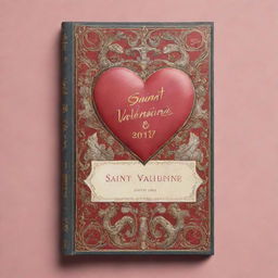 A book cover featuring the title 'Saint Valentine', include heavenly symbols, vintage romantic design elements and a strong, timeless font.