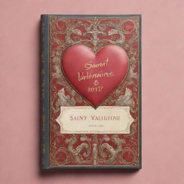 A book cover featuring the title 'Saint Valentine', include heavenly symbols, vintage romantic design elements and a strong, timeless font.