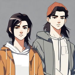 In this digital art image, a 16-year-old boy with a modern low taper fade brown hair, dressed in streetwear, embodies the role of a famous writer