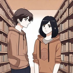 This is a digital art image showcasing a somber scene in a library