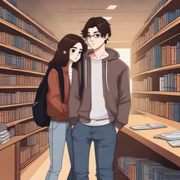 This digital art image captures a poignant scene in a library on a cold, sad day