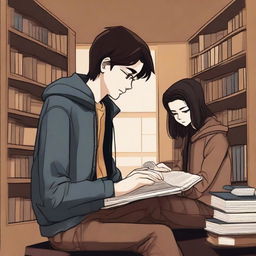 This digital art image vividly portrays a melancholic scene in a library