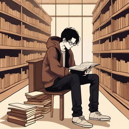 This digital art image vividly portrays a melancholic scene in a library