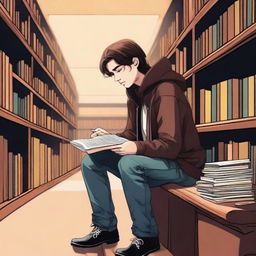 This digital art image vividly portrays a melancholic scene in a library