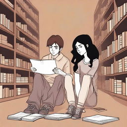 This is a digital art image of a poignant library scene