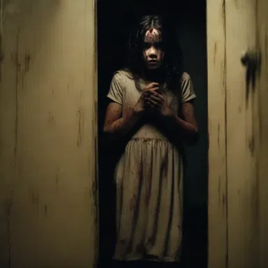 In the horror movie, the protagonist's reverting into a state of fear and panic made for a suspenseful plot.