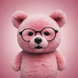 Illustration of a pink teddy bear wearing circular black glasses.