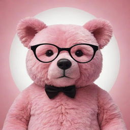 Illustration of a pink teddy bear wearing circular black glasses.