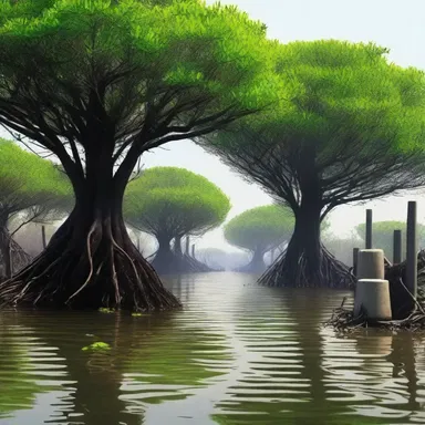 In the futuristic world of the science fiction novel, genetically modified black mangroves are used to purify the toxic air of the polluted city.