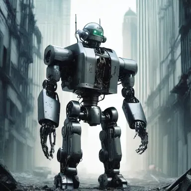 In the futuristic world of the novel, a menacing robot brings about a frightening dystopia.
