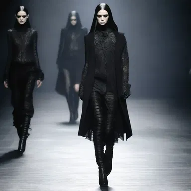 The designer's collection was a modern twist on traditional Goth style, with dark and frightening elements.