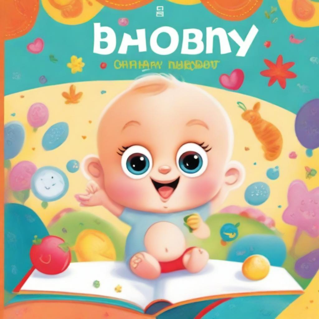 A high-quality, vibrant book cover featuring a delightful cartoon illustration of a baby