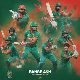 A vivid poster for the Bangladesh Premier League 2024, showcasing an energized crowd, cricket players in action, and iconic symbols of Bangladesh.