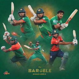 A vivid poster for the Bangladesh Premier League 2024, showcasing an energized crowd, cricket players in action, and iconic symbols of Bangladesh.