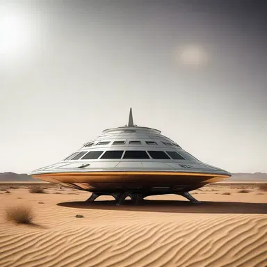 The quaint alien spaceship landed in the middle of the deserted desert.
