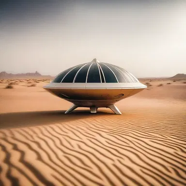 The quaint alien spaceship landed in the middle of the deserted desert.