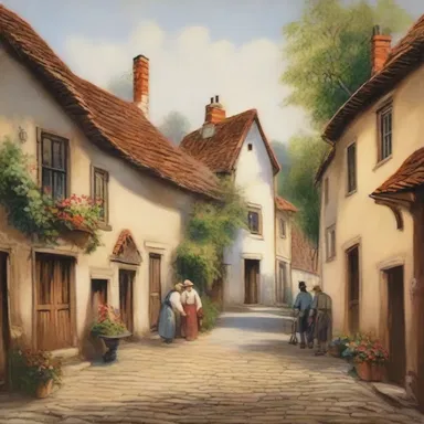 The painting featured a quaint village scene, capturing the charm of an old-time era.