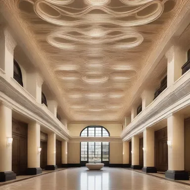 The designer incorporated an intricate pattern resembling the shape of a circumflex into the ceiling of the grand hall, creating a visually stunning focal point.