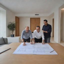 Alain consulting an architect to redesign the decor of his house, with a modern and stylish aesthetic