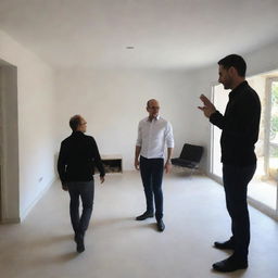 Alain consulting an architect to redesign the decor of his house, with a modern and stylish aesthetic