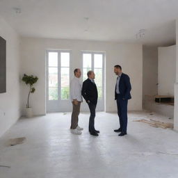 Alain consulting an architect to redesign the decor of his house, with a modern and stylish aesthetic