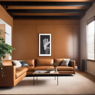 The tawny-colored leather sofas added a touch of warmth and elegance to the modern living room.