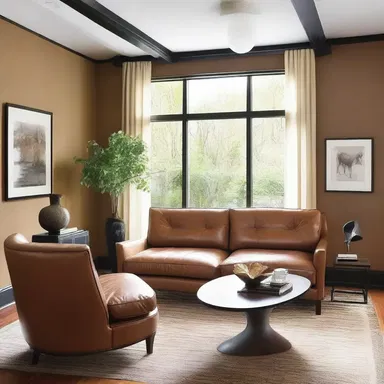 The tawny-colored leather sofas added a touch of warmth and elegance to the modern living room.