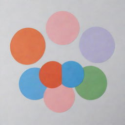 Create a minimalist and futuristic Venn diagram with crisply defined, color-coded circles. Representing kidneys in blue, liver in green, lungs in pink, heart in red, pancreas in orange, intestines in brown, and hands/face in flesh tone.