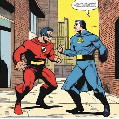 In the comic strip, the courageous superhero fights against the oppressive padrone who mistreats Italian immigrants in his factory.