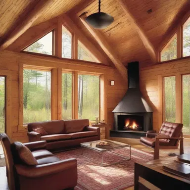 The architect incorporated a snipe hunting lodge-inspired aesthetic in the design of the cabin.