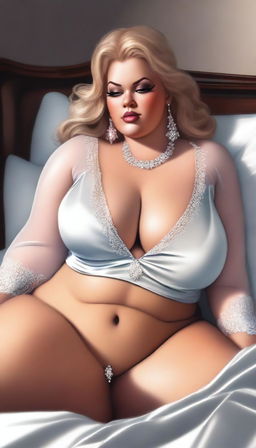 A high-resolution, digital art image of a voluptuous, plus-size woman with golden blonde hair